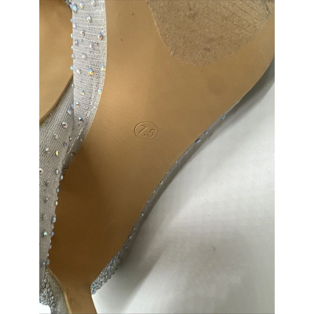 Bella Luna Silver Mesh Jeweled Heel Stiletto narrow Open Toe Shoes Size 7.5